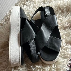 VINCE. Womens Black Adjustable Platform Leather Sandal